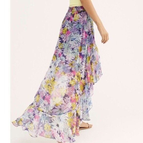 Rococo Sand Tallia Purple Floral Ruffle Button High Low Skirt - Picture 4 of 6